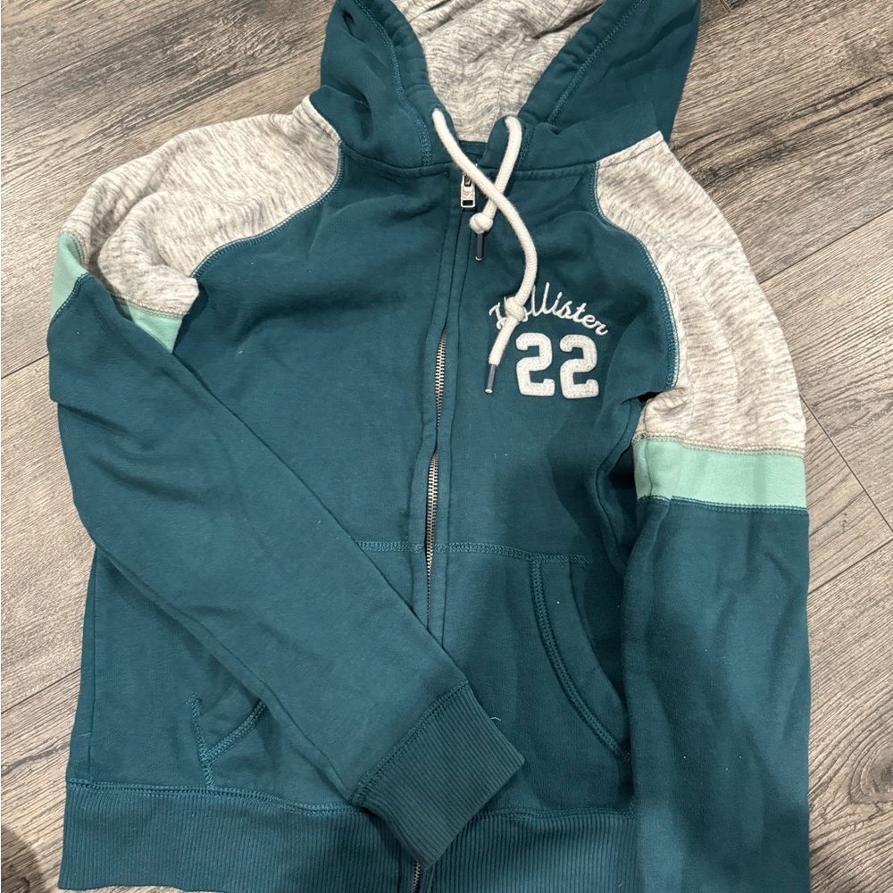 Hollister Teal and Gray Hoodie